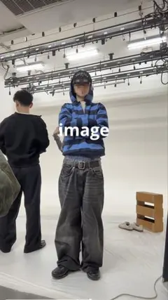 「早い者勝ち‼️」H&M風 スパーバギーブラックデニム 切りっぱなし フェード加工