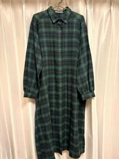 緑と紺のチェック柄ソフトフランネルシャツワンピース