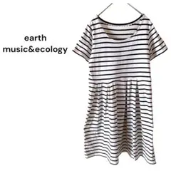 earth music&ecology ボーダー半袖ミニワンピース M 白 黒