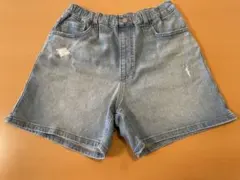 ライトブルー ダメージ加工 ユニクロ　UNIQLO デニム　ショートパンツ