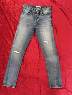 ZARA スキニーデニム　ダメージ加工 ライトブルーデニムパンツ　スリット　30