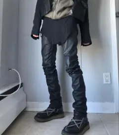 ダメージ加工 ブラックスキニーデニム コーティングデニム opium swag