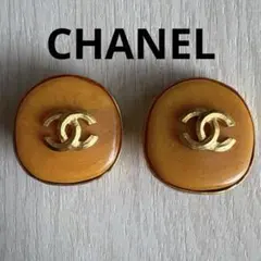 CHANEL希少 オレンジ ゴールド　レア　金縁　CC ラウンド イヤリング