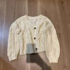 クリーム色 ケーブル編みカーディガン F