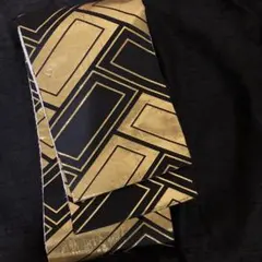 黒&金　幾何学模様リバーシブルの半幅帯