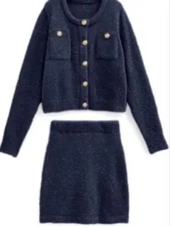 grl ラメフェザーニットカーディガン×ミニスカートセットアップ　kz617