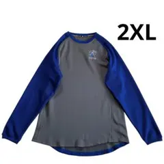 2014年 Adidas フットボールシャツ 2XL 青 墨黒 長袖 裏フリース