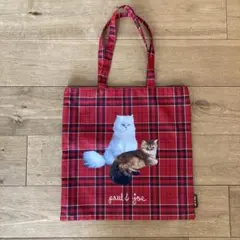 PAUL&JOE ポール&ジョー トートバッグ　猫　チェック　赤
