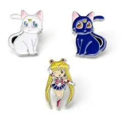 セーラームーン ルナ アルテミス　ピンバッジ3点セット 猫 月 星　新品