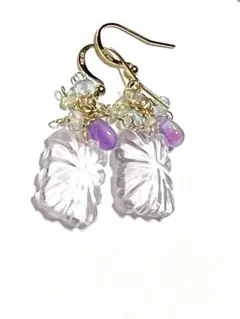 ラベンダーアメジスト　レクタングル　フラワーカービング