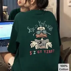 サングラスのアヒル プリント 半袖Tシャツ ダークグリーン
