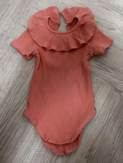 ベビー ロンパース 70 80 フリル襟 リブ ピンク 韓国子供服