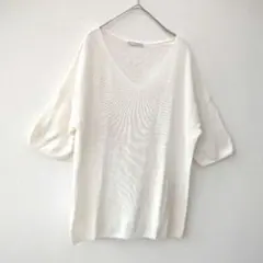 【美品】オペークドットクリップ Vネック サマーニット M オフホワイト 洗える