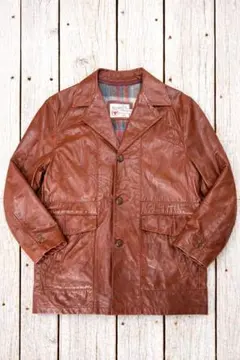 70's Searsレザーテーラードジャケット 赤茶 XL シアーズ ビンテージ