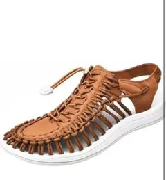 ブラウン　編み込みサンダル　オススメ　履きやすい