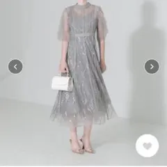 【LEJA】スパンコール刺繍レースプチハイネックフリルロングドレスワンピース