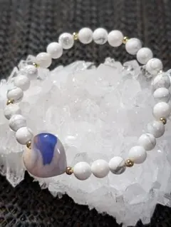 ブルー桜瑪瑙　ハウライト　ハート　デザインブレスレット（de18）