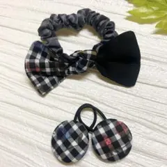 お買い得♡お揃い　シュシュ付リバティ　シングルリボン　くるみボタン 3個セット