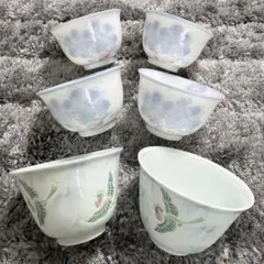 【美品】和食器 湯呑み 6客セット 小鳥 花柄 パステルカラー 120cc