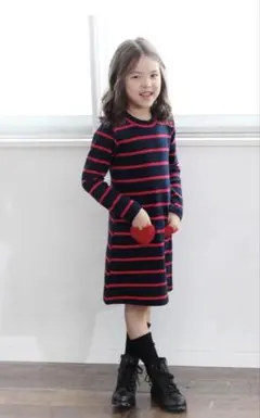 ストライプ柄長袖ワンピース 120サイズ
