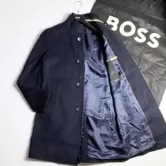 HUGO BOSS スタンドカラーコート カシミヤ混 ウール ネイビー 46のサムネイル