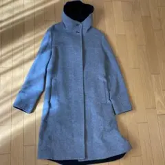 フード付きウール混紡ロングコート グレー
