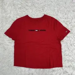 トミージーンズ TOMMY JEANS ロゴ刺繍 クロップド 半袖Tシャツ 赤のサムネイル
