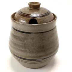 S986　陶器 蓋物 薬味入れ シュガーポット 縞模様 民藝 レトロ 和食器