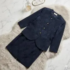 良品✨ セットアップ ジャケット スカート ネイビー ペイズリー柄 刺繍 秋 冬
