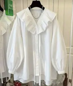 ♡新品　未使用　♡ビッグカラー フリル ブラウス ホワイト 長袖　SHEIN