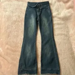 ウエスト折り返しフリンジフレアデニム Mサイズ