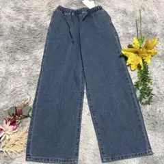 新品タグ付 DAZY デニム ワイドパンツ ジーンズ ブルー L ウエストゴム