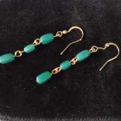 天然石グリーン系 ピアス 14kgf