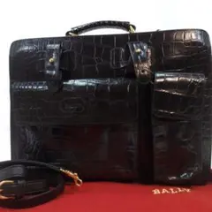 【美品】バリー ビジネスバッグ 2way クロコ型押 レザー A4可 黒