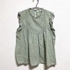 フリルノースリーブブラウス エムズエキサイト グリーン レトロガール レディース