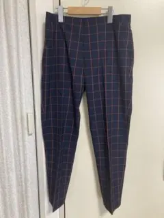 ユニクロ ネイビー 赤チェック アンクルパンツ スラックス レディース L