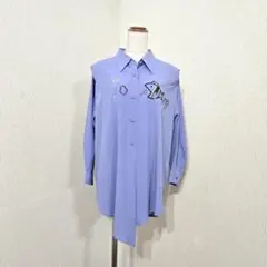 UNA・VITA　魚刺繍　ロングシャツ チュニック　フィッシュ　ブルー系（M）