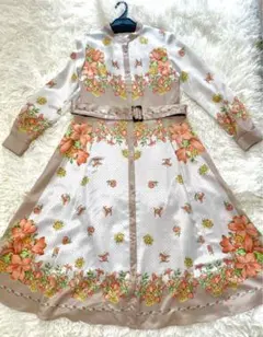 グレースコンチネンタル　ブーケスカーフプリントワンピース