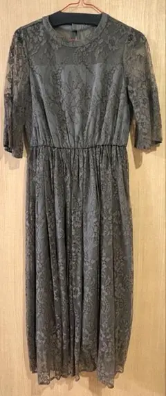 カーキ（茶色系）レース パーティードレス マキシ丈