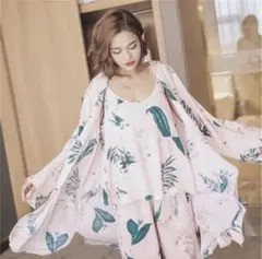 3点セット！ルームウェア ピンク部屋着 パジャマ カーディガン 花柄M