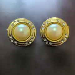 【ヴィンテージ】昭和レトロ 大ぶりパール＆ラインストーンイヤリング