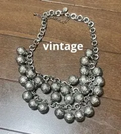 ヴィンテージ　シルバー　2連 ボールビーズネックレス