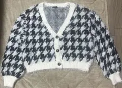 ハウンドトゥースパターン Vネックニットカーディガン