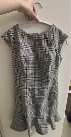 JEWELS チェック柄フレア裾ドレス S