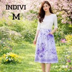 美品【インディヴィ】花柄タイトスカート　M　パープル　上品　オフィス　エレガント