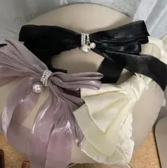 ビッグリボンバレッタ&フラワーヘアバンド　6点セット