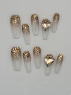 手作りネイルチップ グラデーション ゴールドラメ