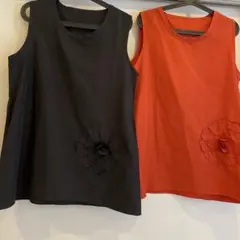 ノースリーブ　 エプロン　チュニック2枚セット 大きなお花付き　お値下げ