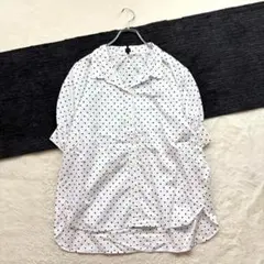 ☆グローバルワーク【L】白 ドット柄 ブラウス チュニック 後ろリボン 七分袖のサムネイル
