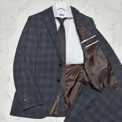 美品　Mr.Junko セットアップスーツ　グレー　チェック裏地ブラウン　A5